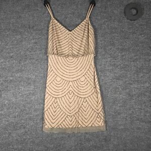 Adrianna Papell Beaded Cocktail Dress Size 8 Nude Gold Formal Wedding Guest